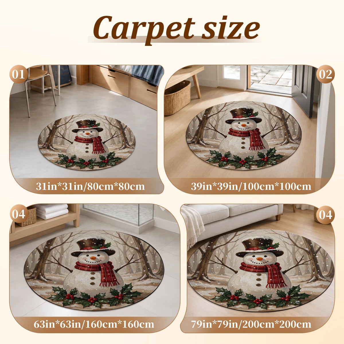 Snowman Winter Forest Holly Machine Washable Velvet Rug
