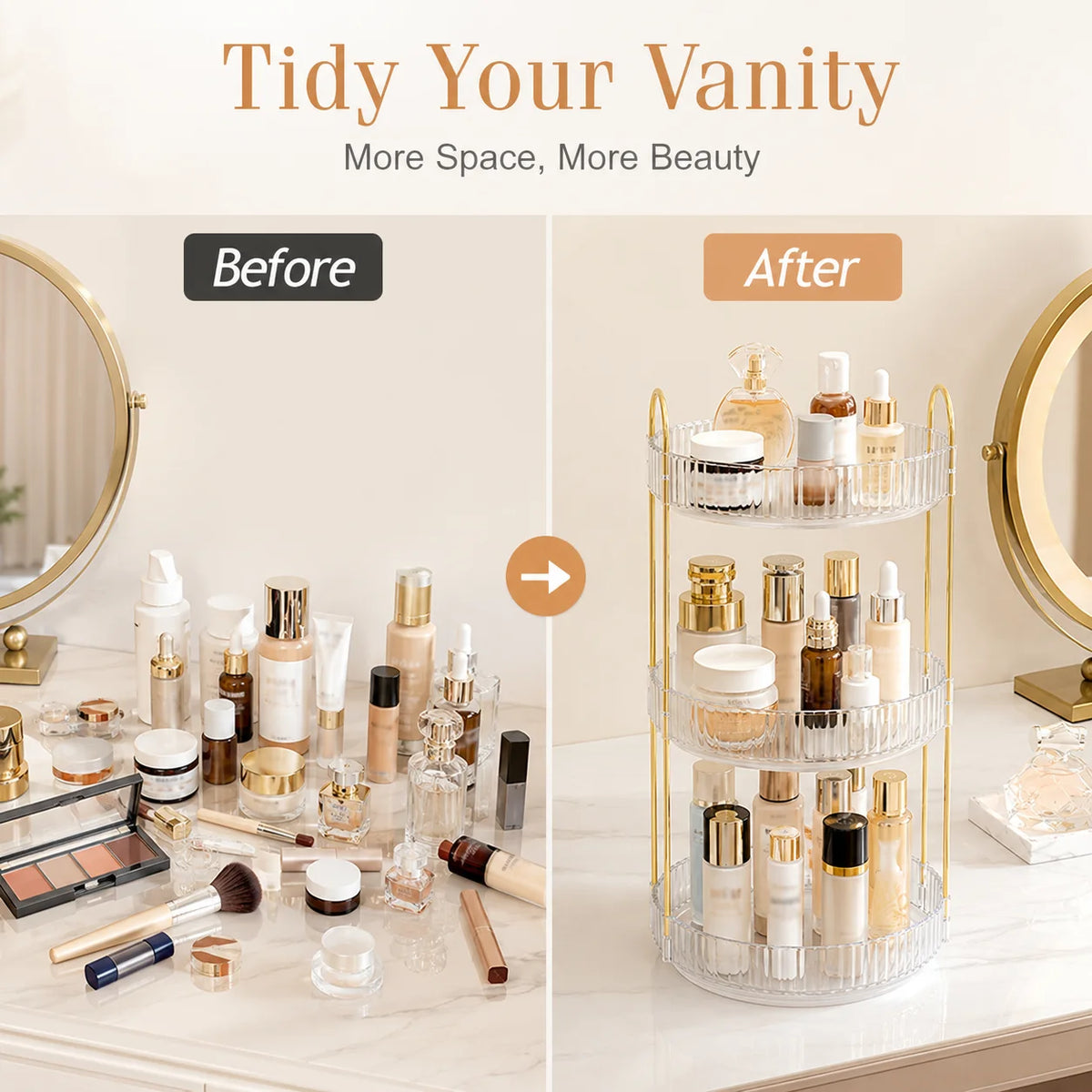 3 Tier Rotating Makeup Organizer 360 Cosmetic Storage Rack