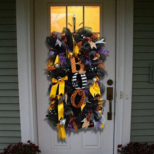 Spooky Halloween Wreath Pumpkin Spiderweb Hanging Door Decor Ornament