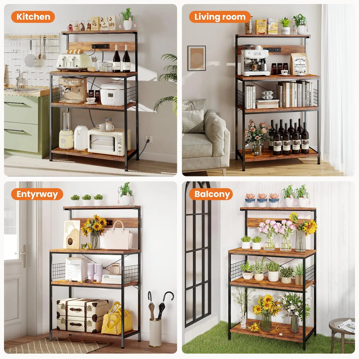 JHK Four Tier Kitchen Baker Rack With Power Outlet