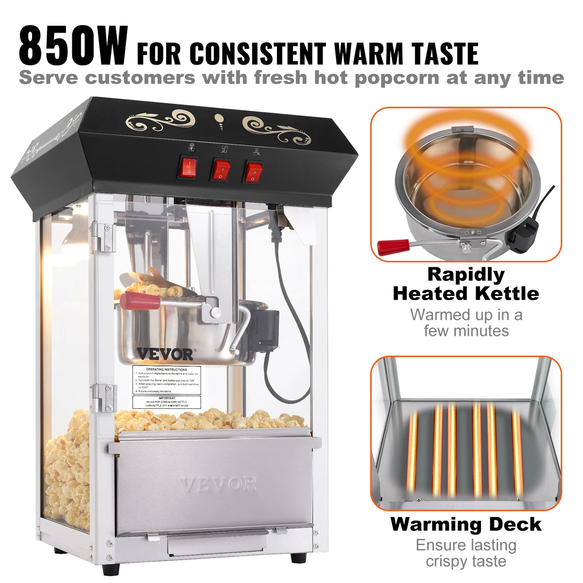 SucceBuy Countertop Popcorn Maker With Tempered Glass