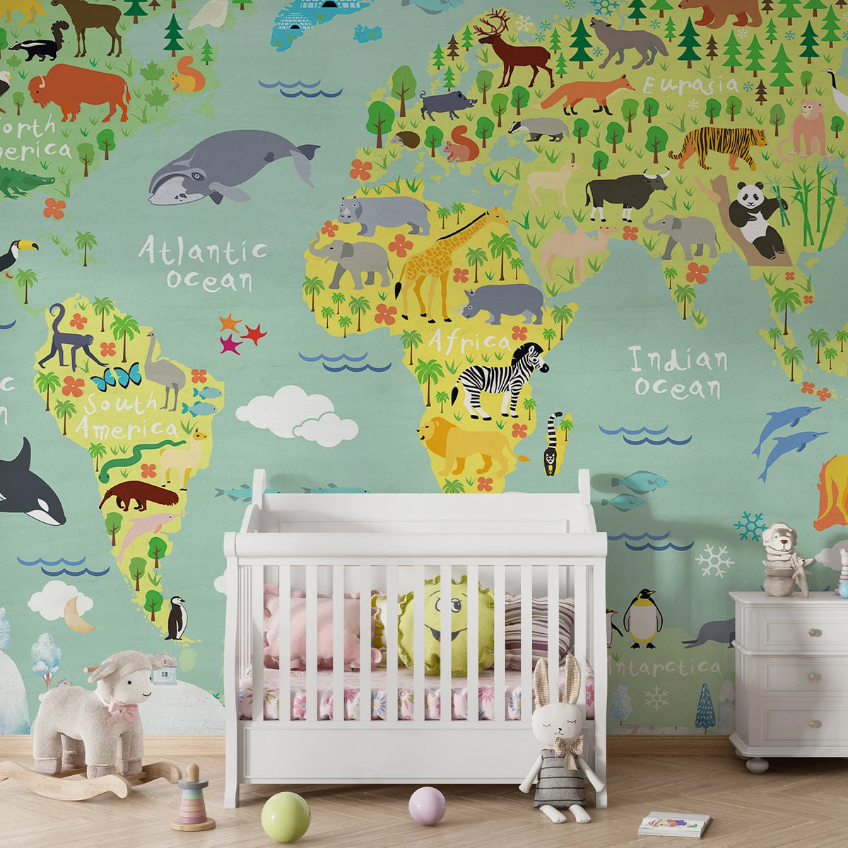 JIFFDIFF Animal World Map Peel And Stick Wallpaper