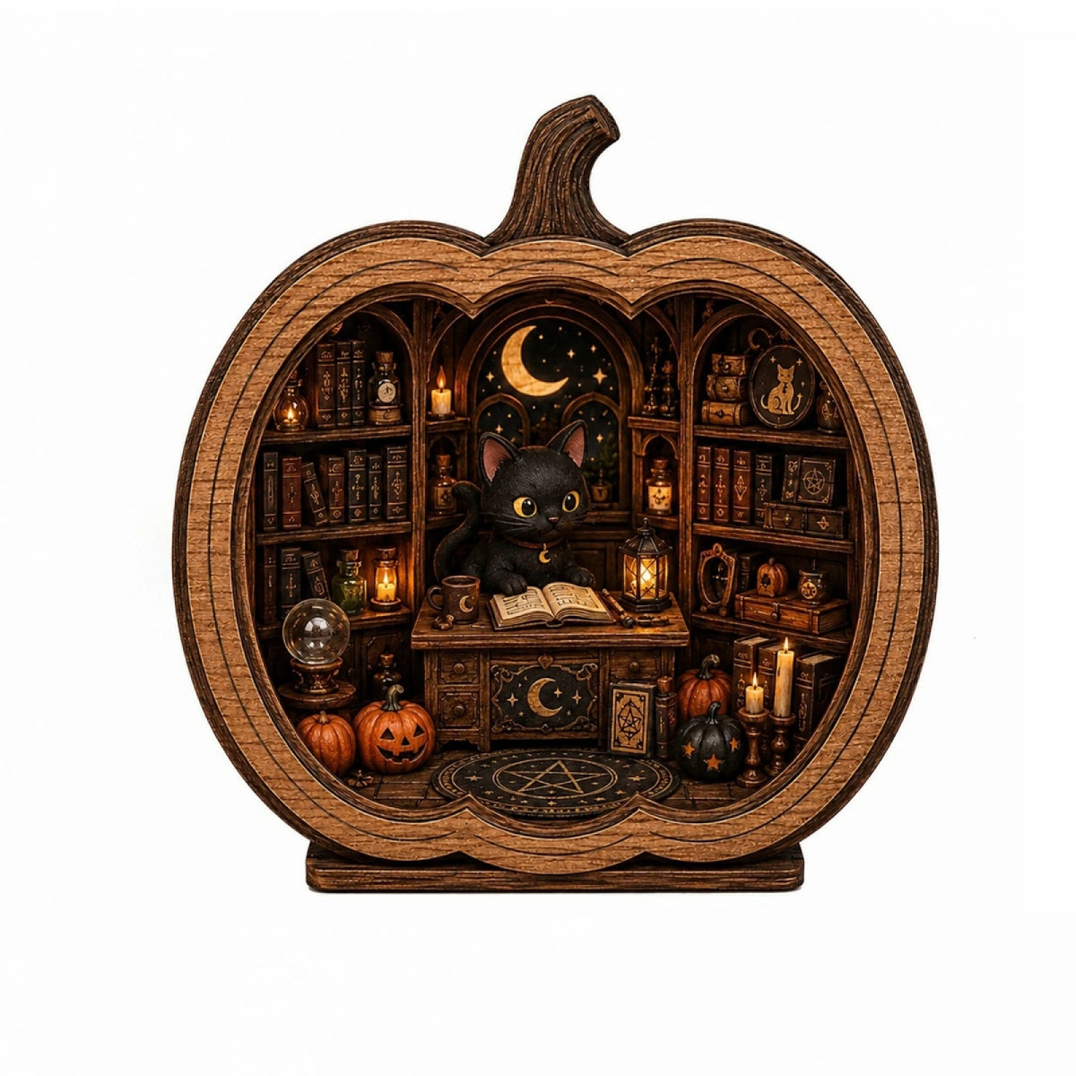 Halloween Cat Bookshop Pumpkin Figurine Display Stand