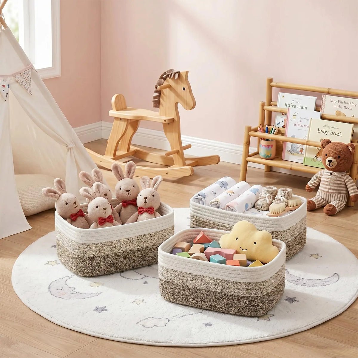 HiMISS Cotton Rope Storage Baskets Rectangular Toy Organizer