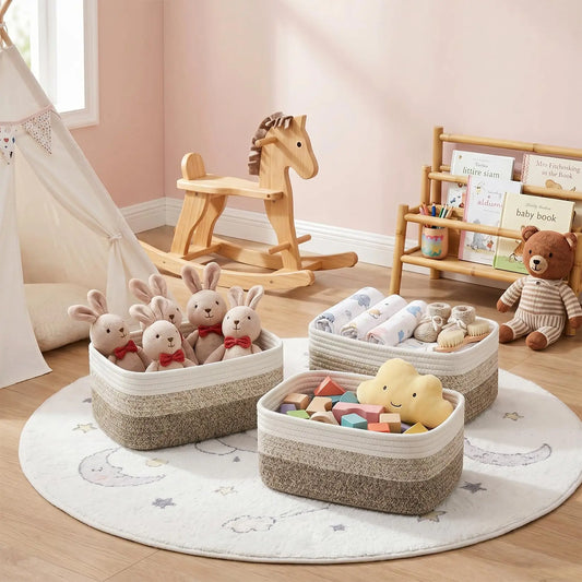 HiMISS Cotton Rope Storage Baskets Rectangular Toy Organizer