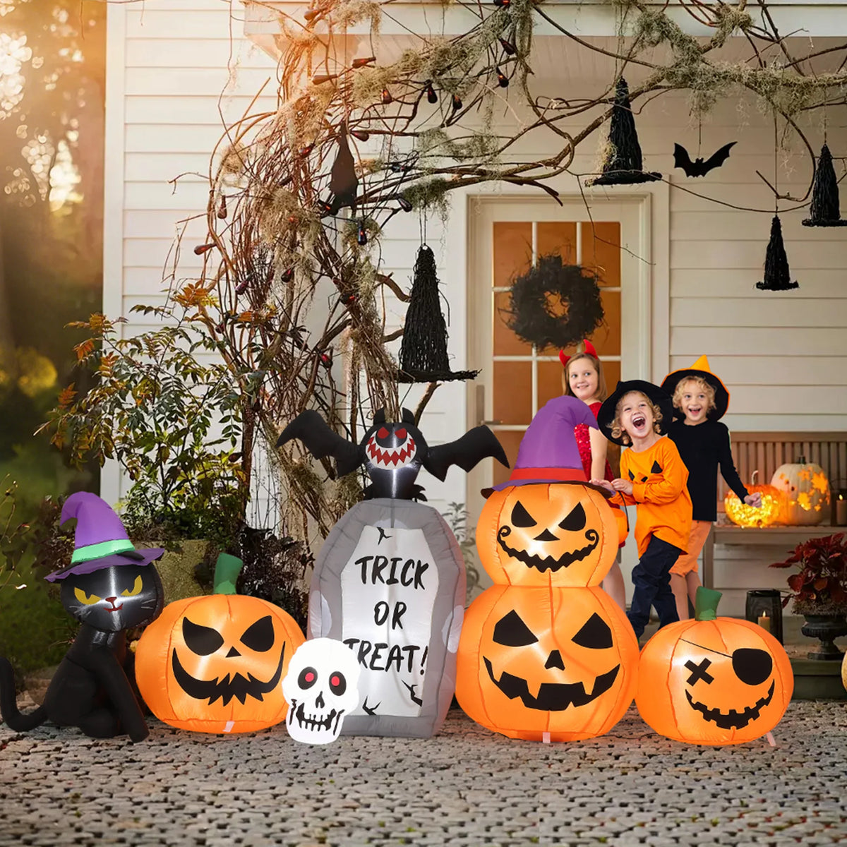 Halloween Inflatable Pumpkin And Black Cat With LED Lights