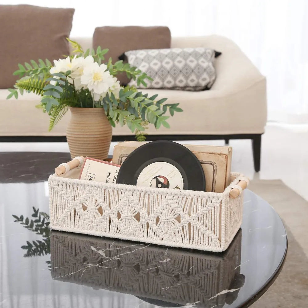 Macrame Hand Woven Storage Basket For Home Organization