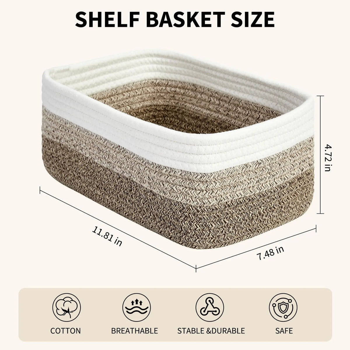 HiMISS Cotton Rope Storage Baskets Rectangular Toy Organizer