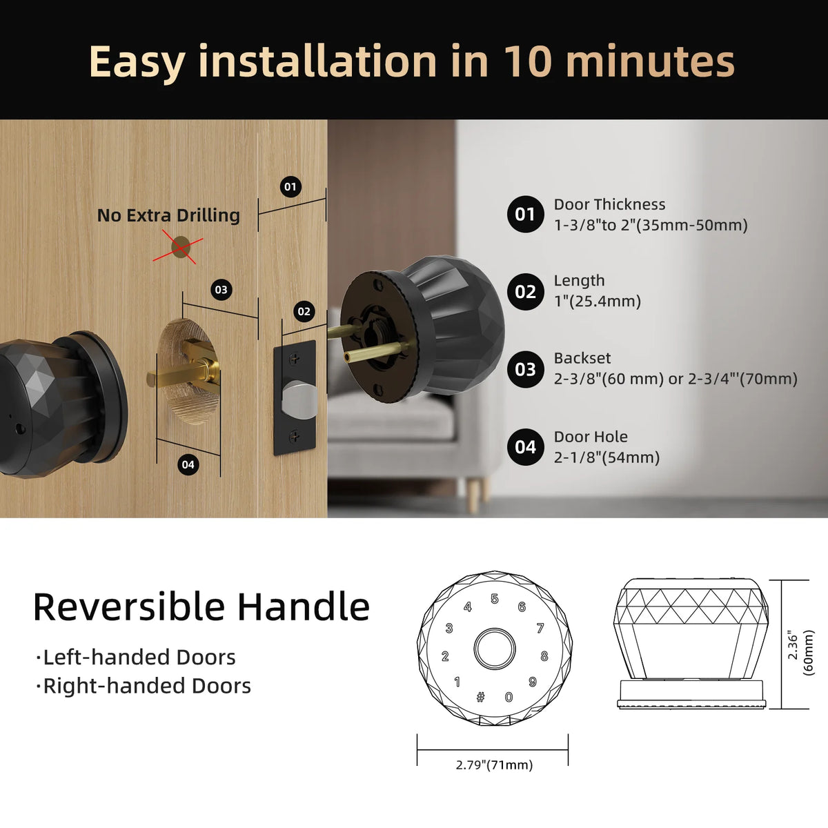 Viladepot Bidirectional Smart Lock Fingerprint Bluetooth Keypad