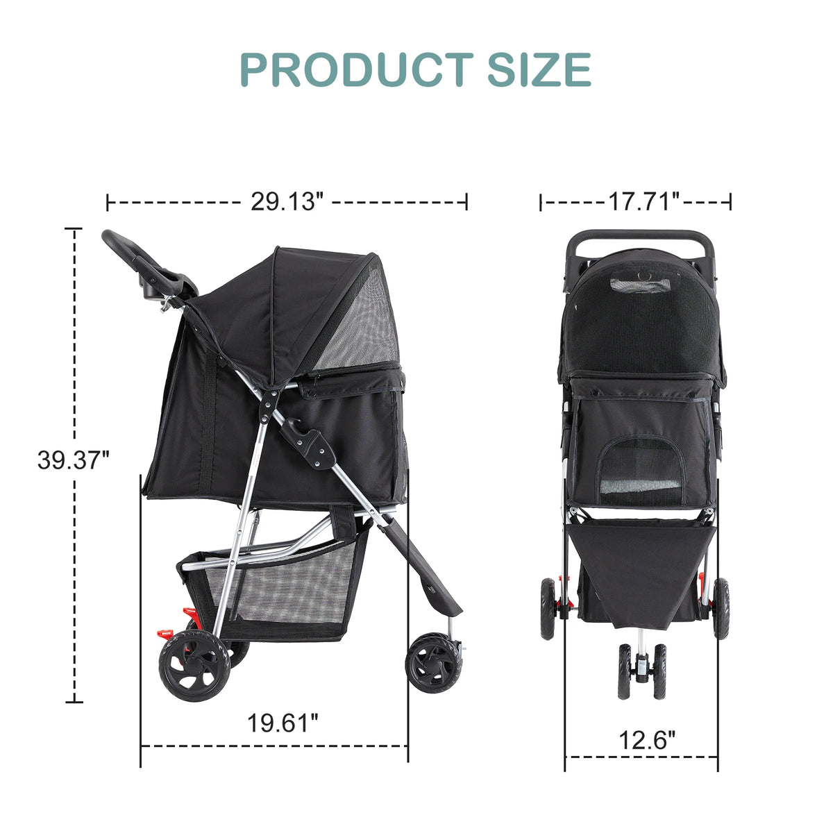 JHK Foldable Three Wheel Pet Stroller for Dogs and Cats