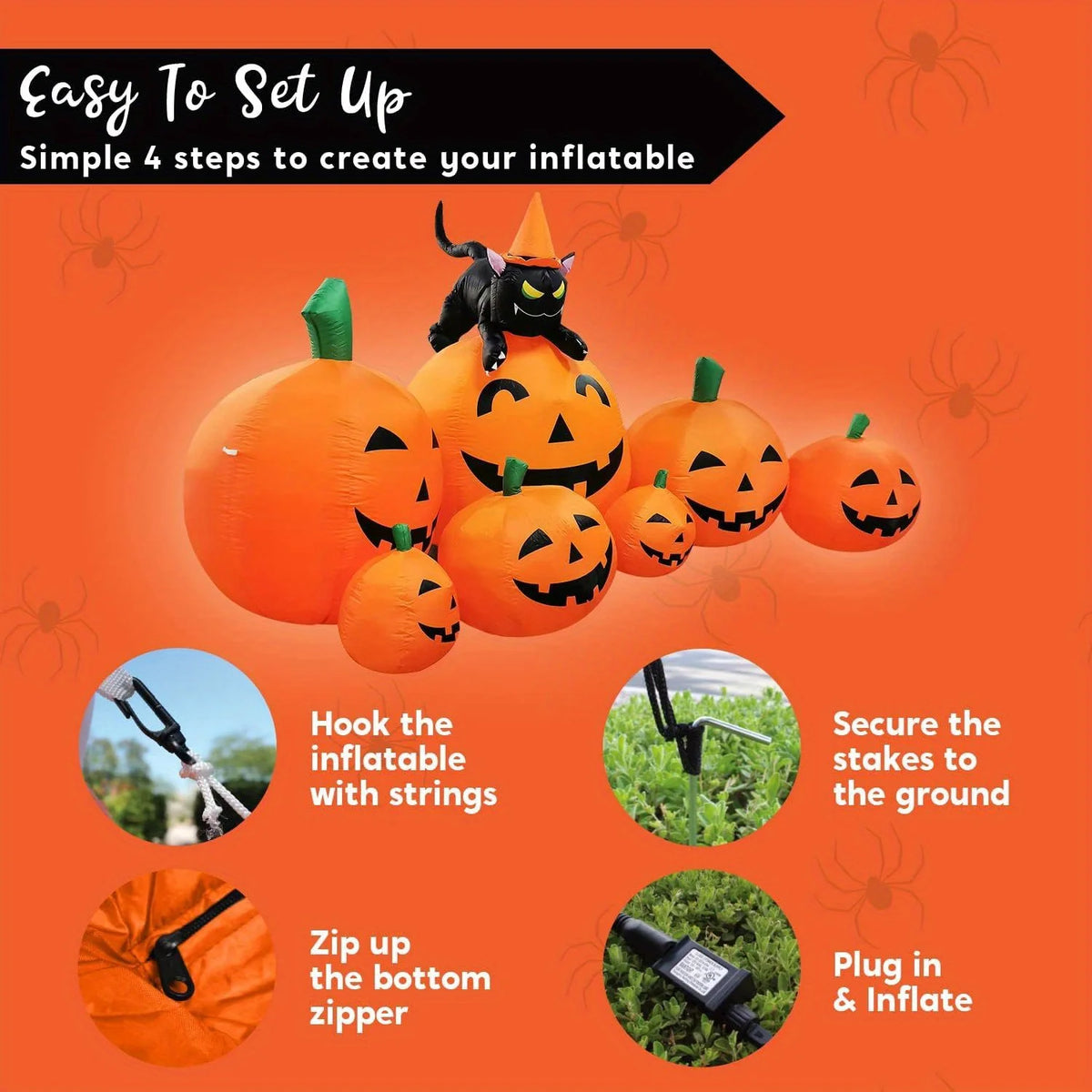 Halloween Inflatable Pumpkin With Witch Cat Led Lights Lawn Decor