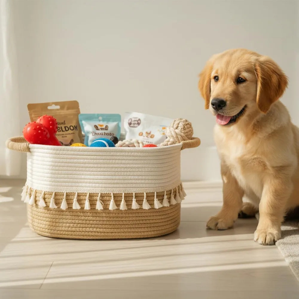 Decorative Woven Cotton Rope Storage Basket Set For Home