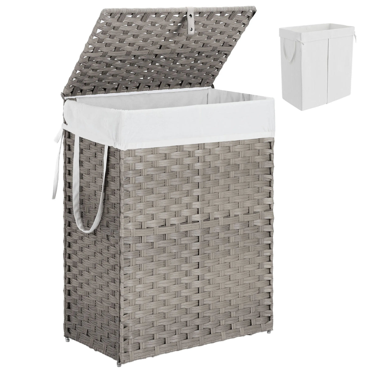 Woven Laundry Hamper with Lid and Removable Liner Handles
