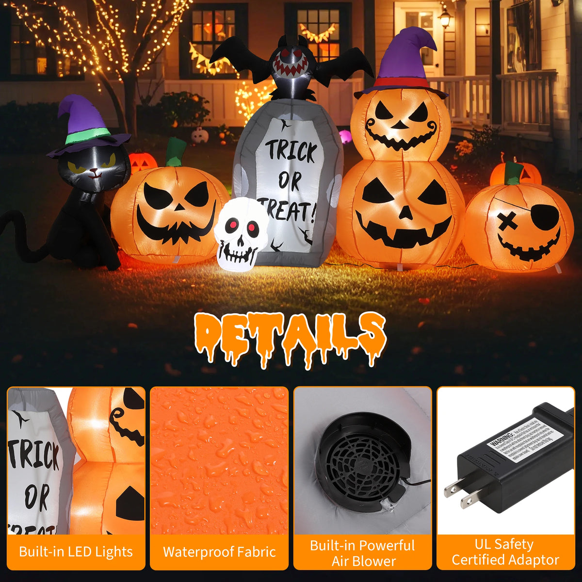 Halloween Inflatable Pumpkin And Black Cat With LED Lights