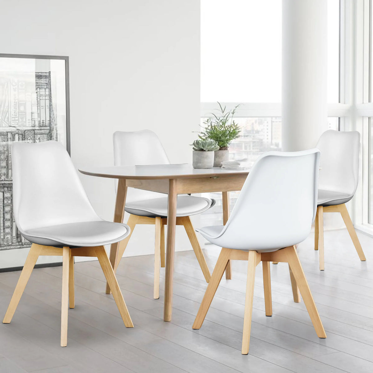 JHK PU Leather Dining Chairs With Wooden Legs