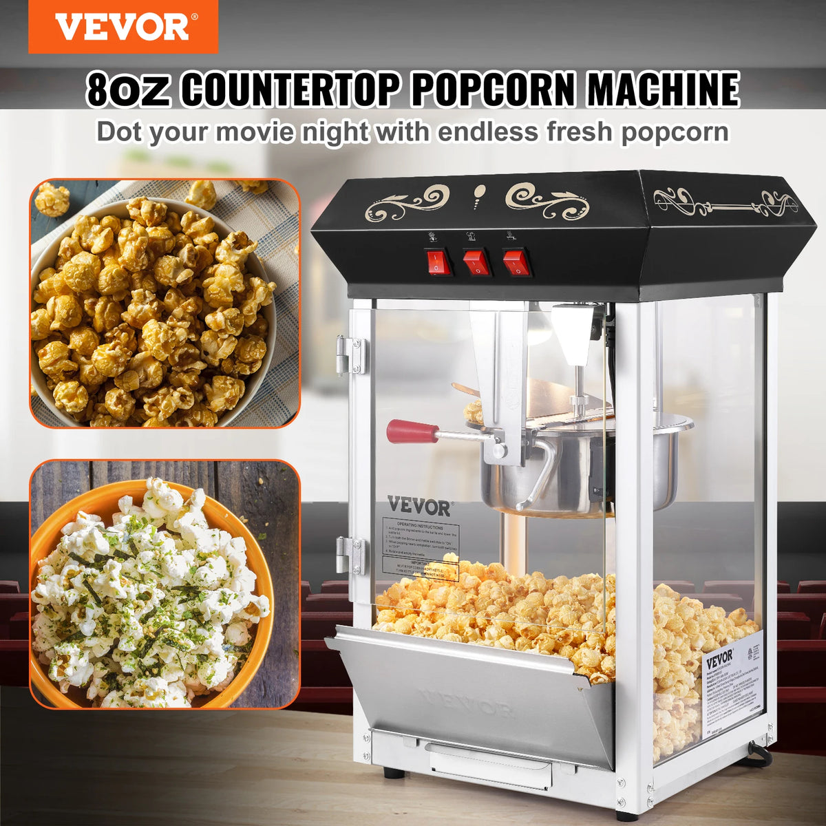 SucceBuy Countertop Popcorn Maker With Tempered Glass