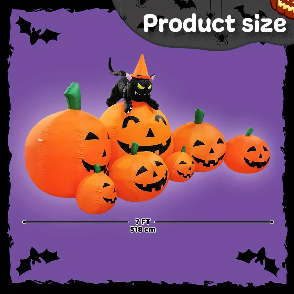 Halloween Inflatable Pumpkin With Witch Cat Led Lights Lawn Decor