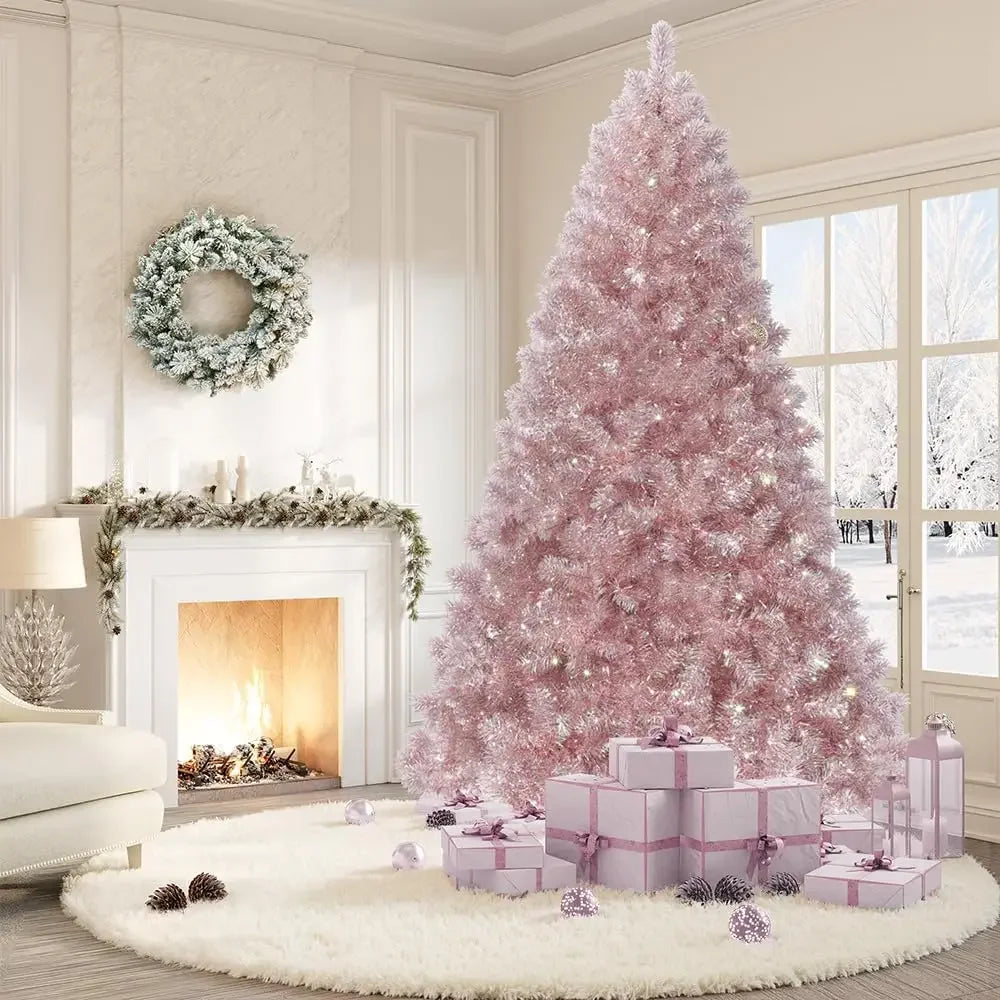Garvee 4.5/6/7.5FT Prelit Artificial Christmas Tree Rose Gold Tinsel Fake Christmas Tree with 250 Warm White LED Lights Metal Stand & 688 Branch Tips for Home, Office, Xmas Party Decor, Gold