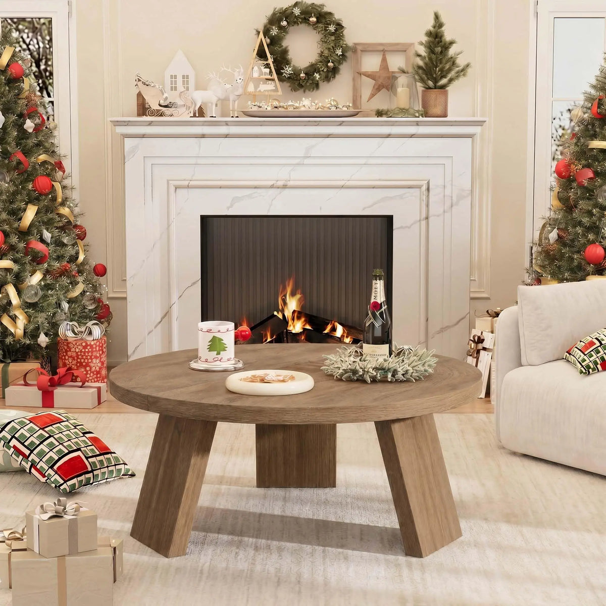 HiMISS Round Wooden Coffee Table For Modern Living Room