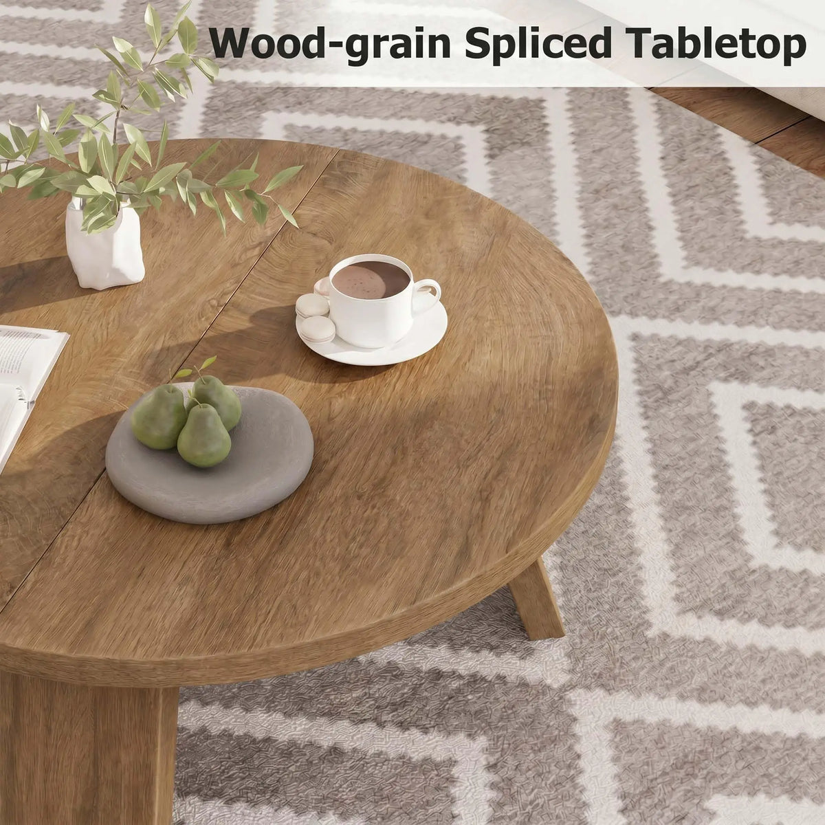HiMISS Round Wooden Coffee Table For Modern Living Room