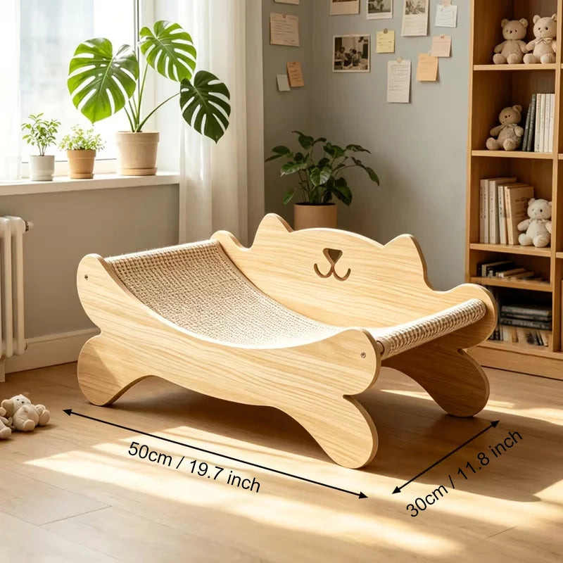 Modern Curved Wooden Cat Scratcher Bed With Sisal Lounge Pad