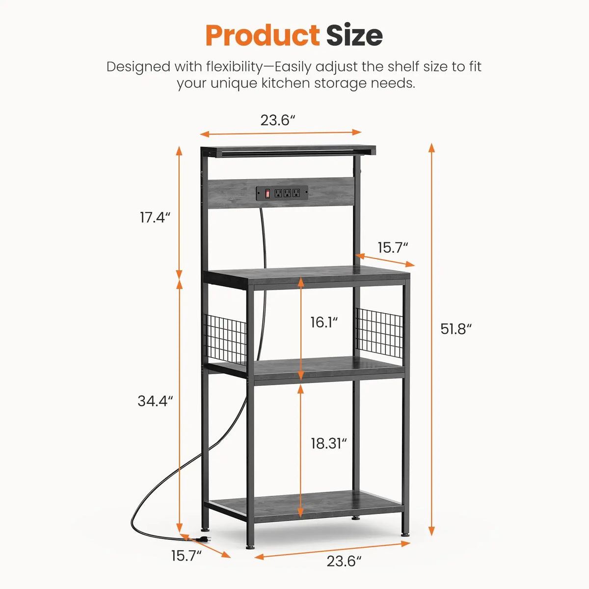 JHK Four Tier Kitchen Baker Rack With Power Outlet