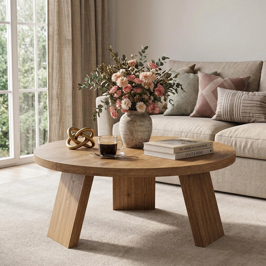 HiMISS Round Wooden Coffee Table For Modern Living Room