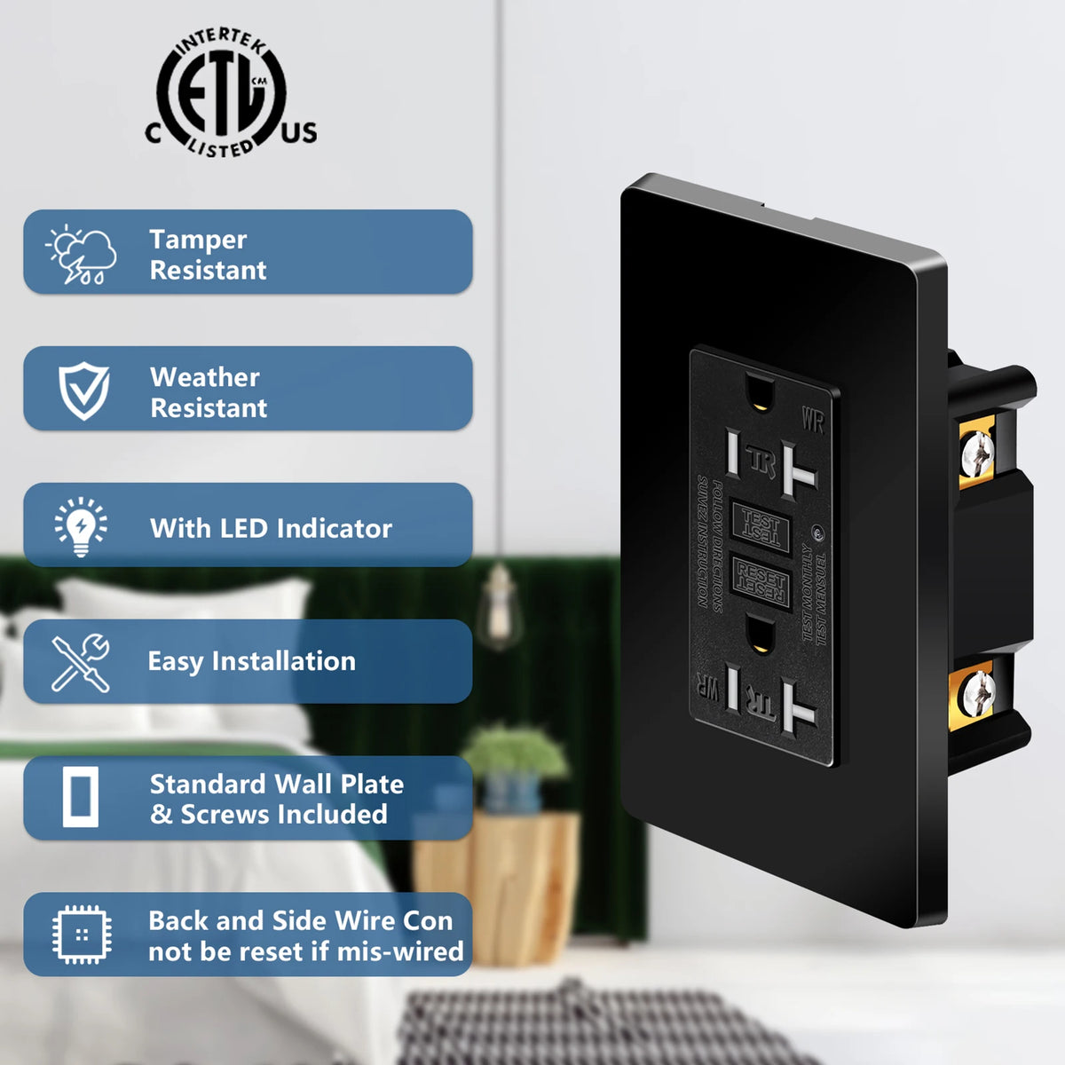 GFCI Outlet 20 Amp Tamper Resistant Receptacle LED Indicator