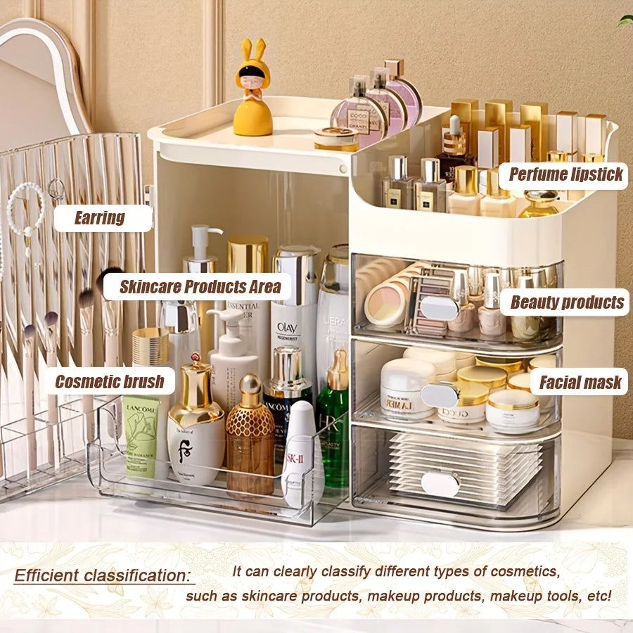 Plastic Cosmetic Storage Organizer With Mirror