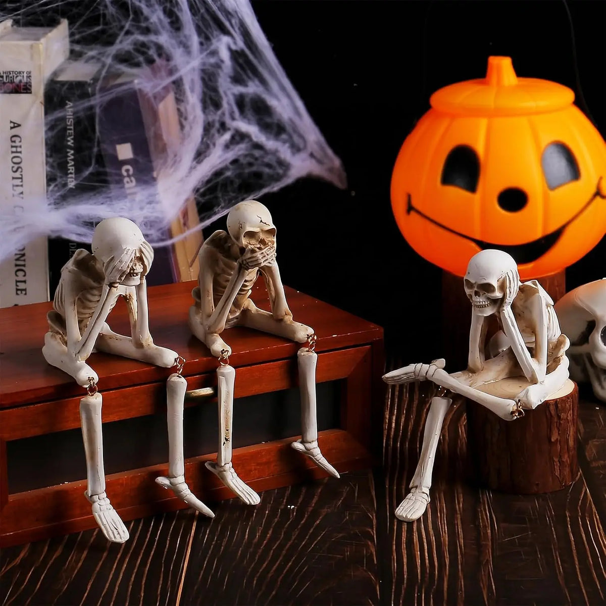 Movable Halloween Skeleton Figurine Set for Haunted House Decor