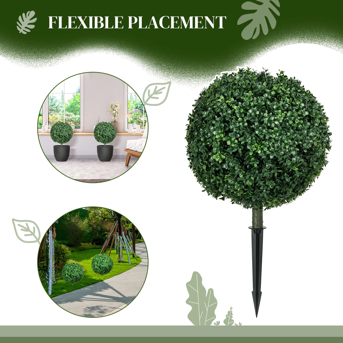 HOMCOM Artificial Boxwood Topiary Balls with Stakes, Set of 2