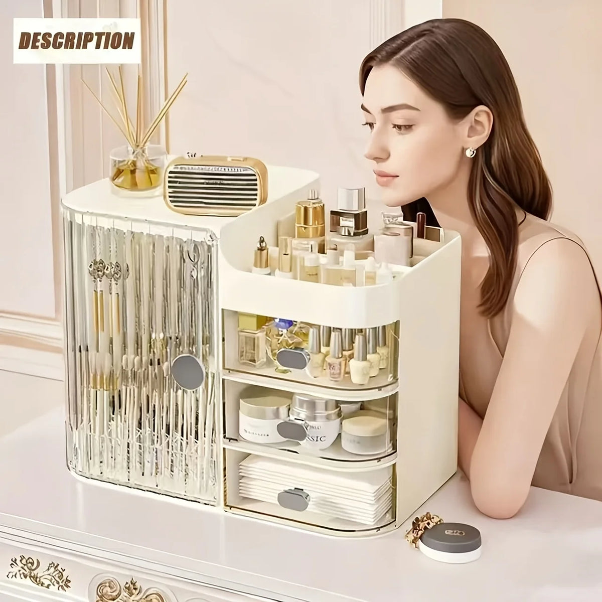 Plastic Cosmetic Storage Organizer With Mirror