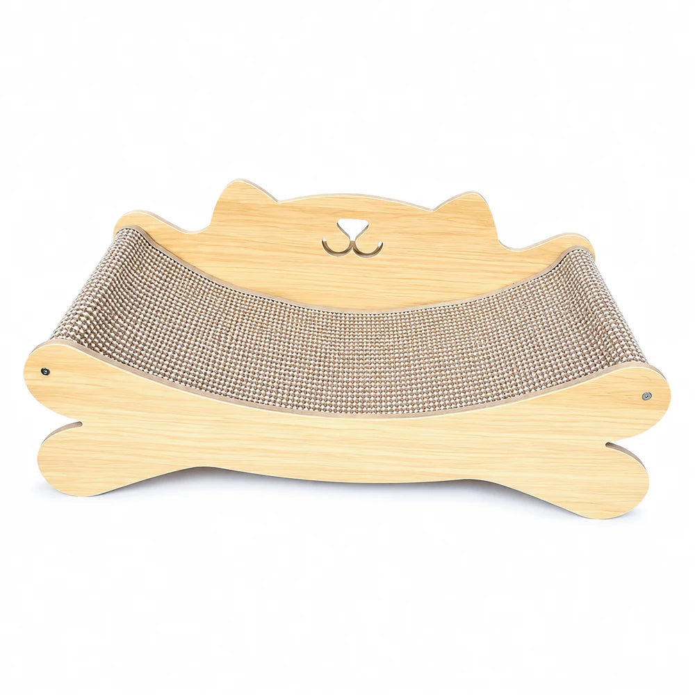 Modern Curved Wooden Cat Scratcher Bed With Sisal Lounge Pad