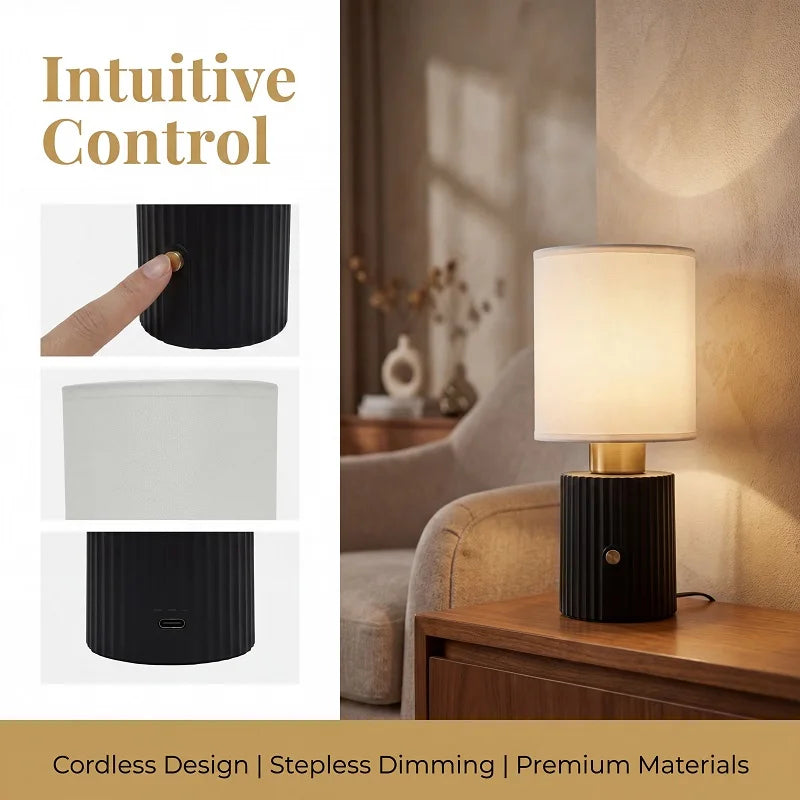 Jian Bian Rechargeable Touch Dimmable Fabric Shade Table Lamp