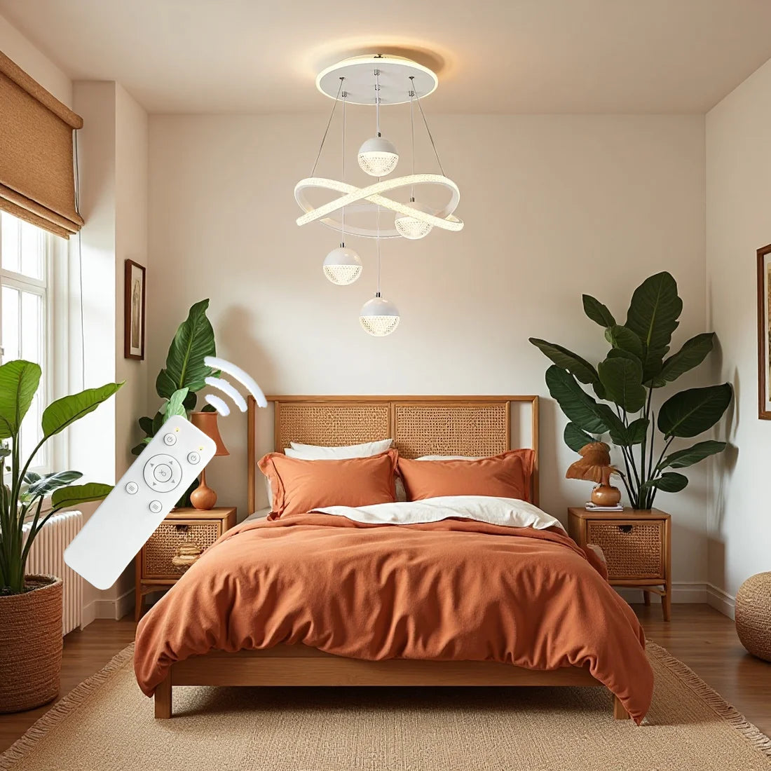 Modern LED Pendant Light with Spherical Heads and Remote Control