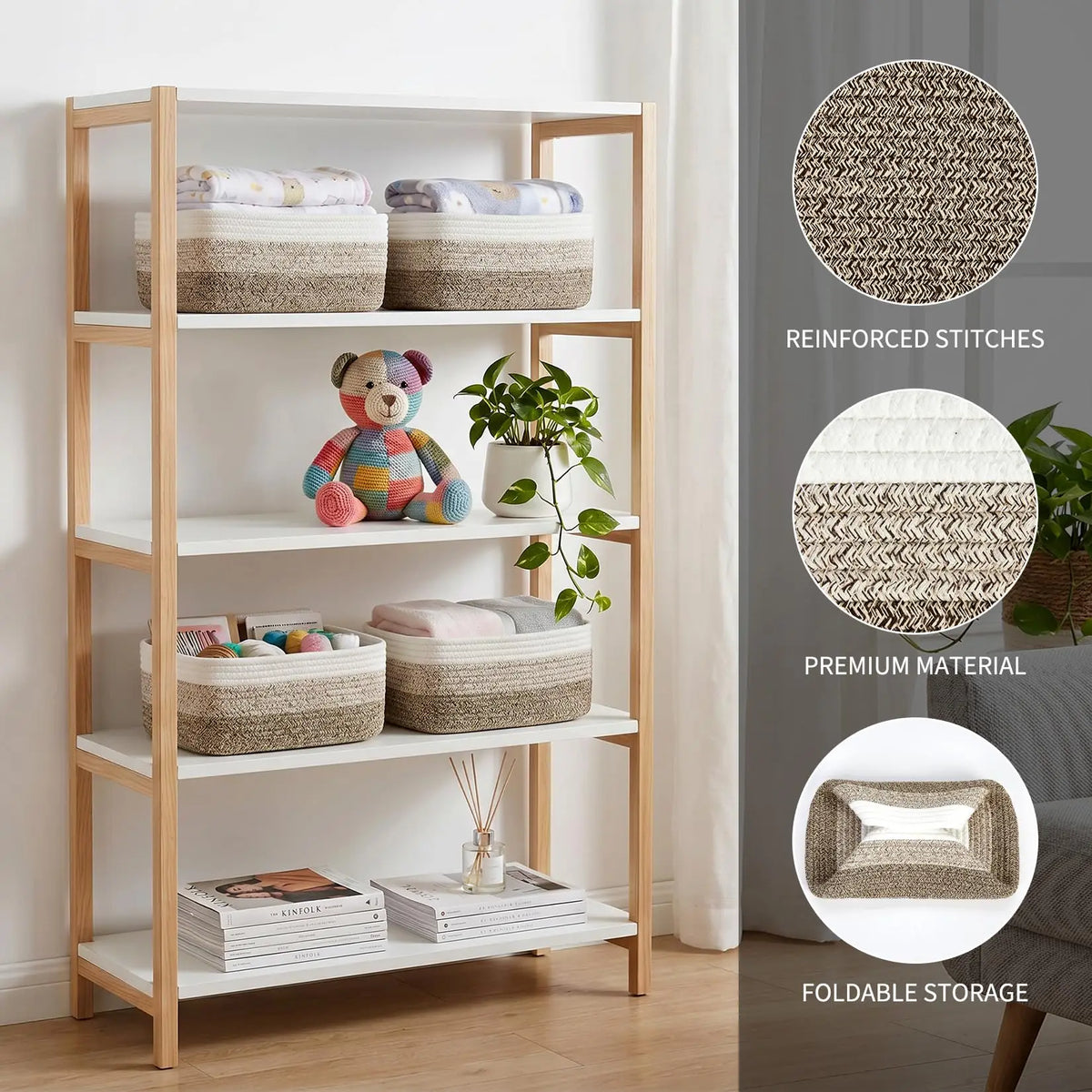 HiMISS Cotton Rope Storage Baskets Rectangular Toy Organizer