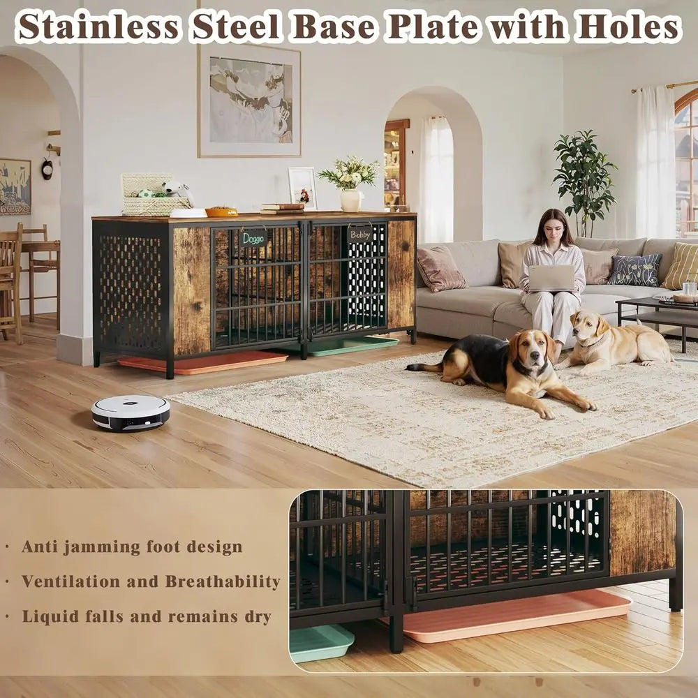 Heavy Duty Double Dog Kennel Furniture With Removable Divider