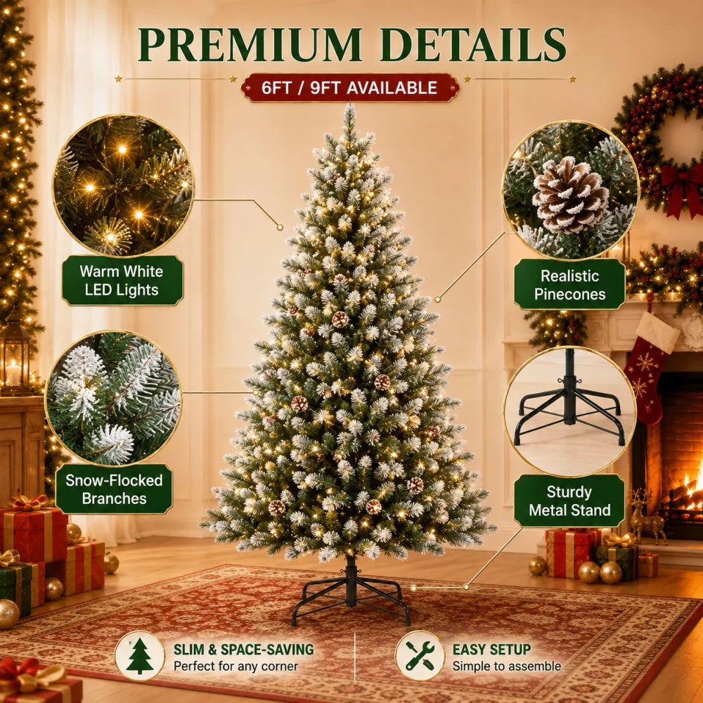 Prelit Flocked Artificial Christmas Tree With Led Lights