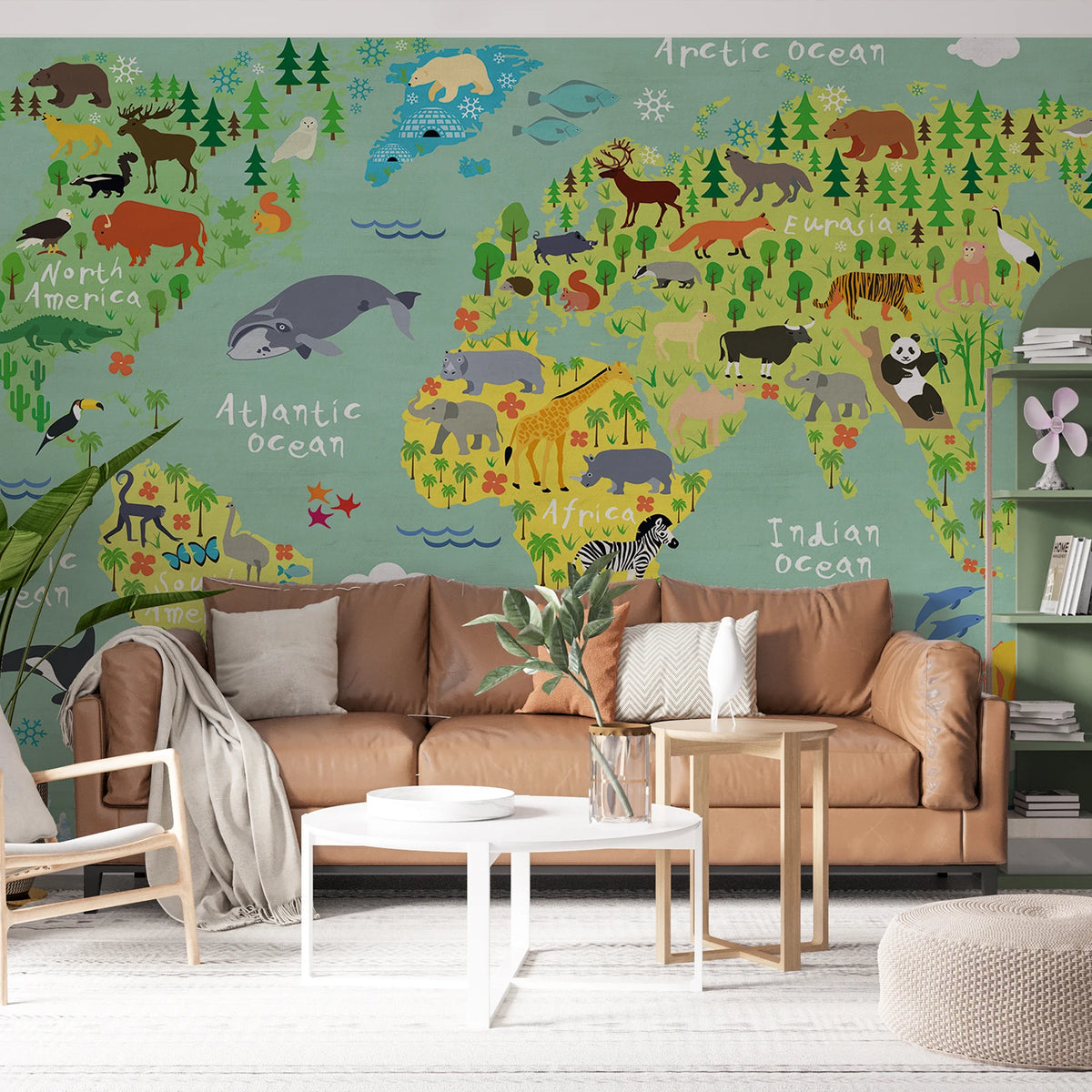 JIFFDIFF Animal World Map Peel And Stick Wallpaper