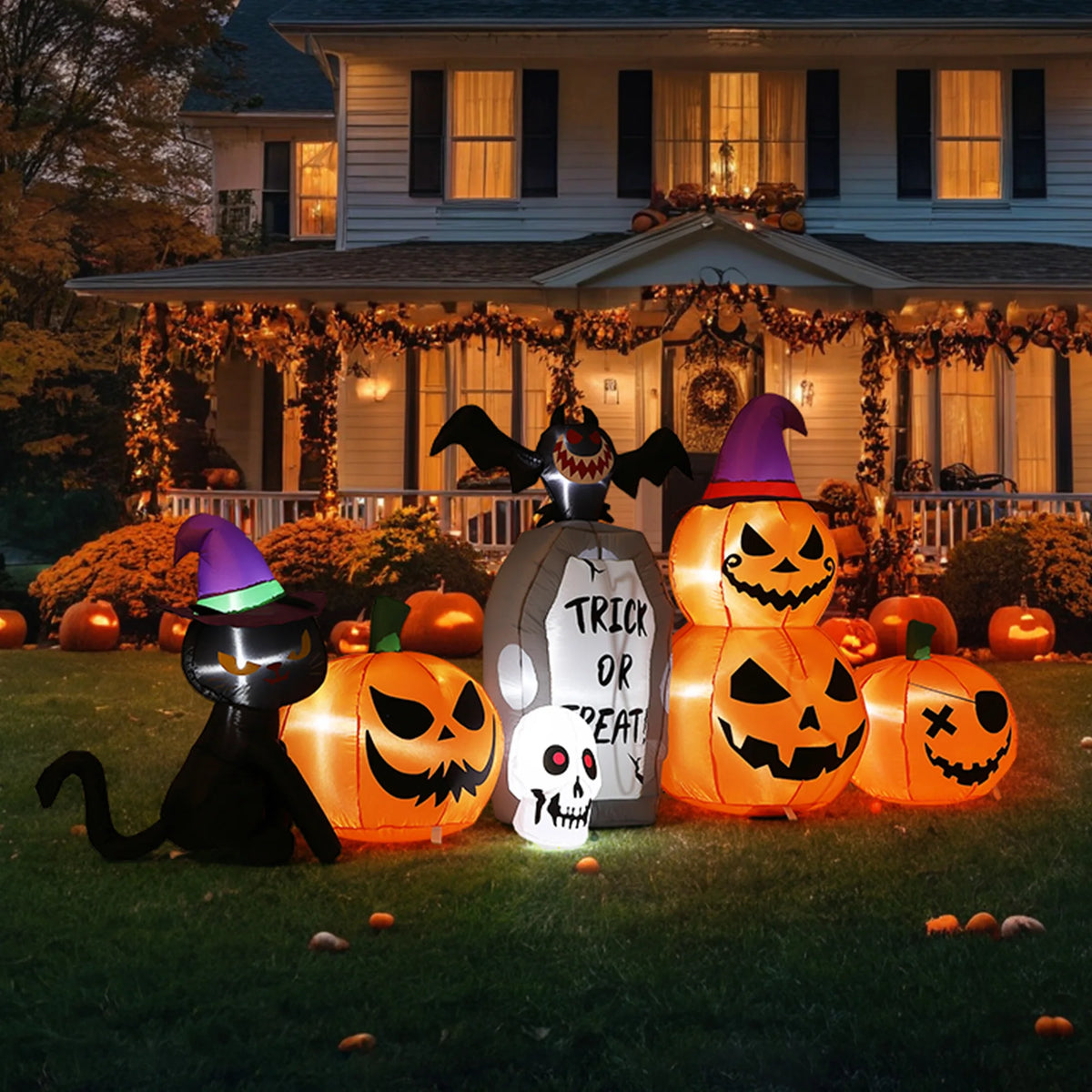 Halloween Inflatable Pumpkin And Black Cat With LED Lights