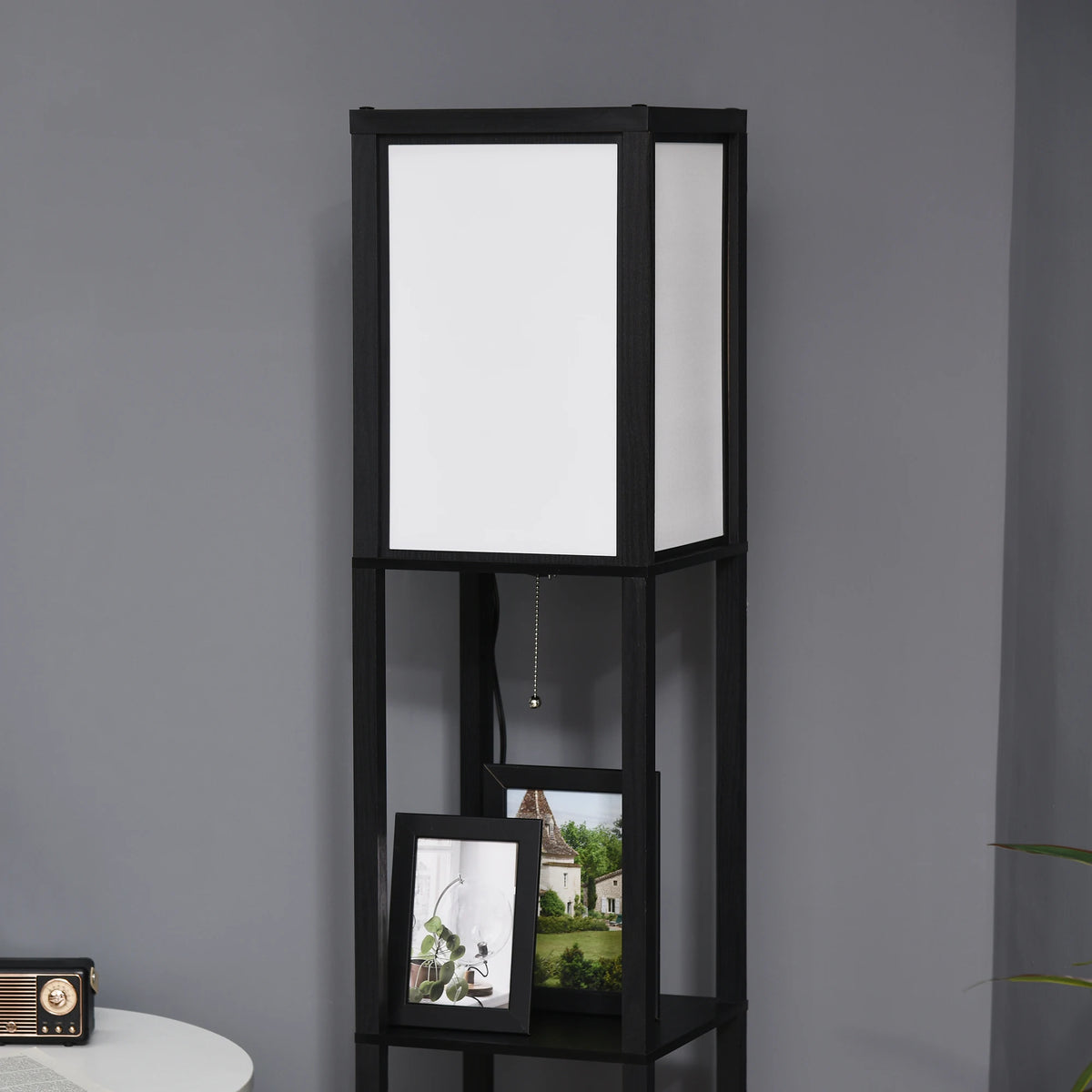 HOMCOM Modern Floor Lamp With Shelves and Dual Ambient Lighting
