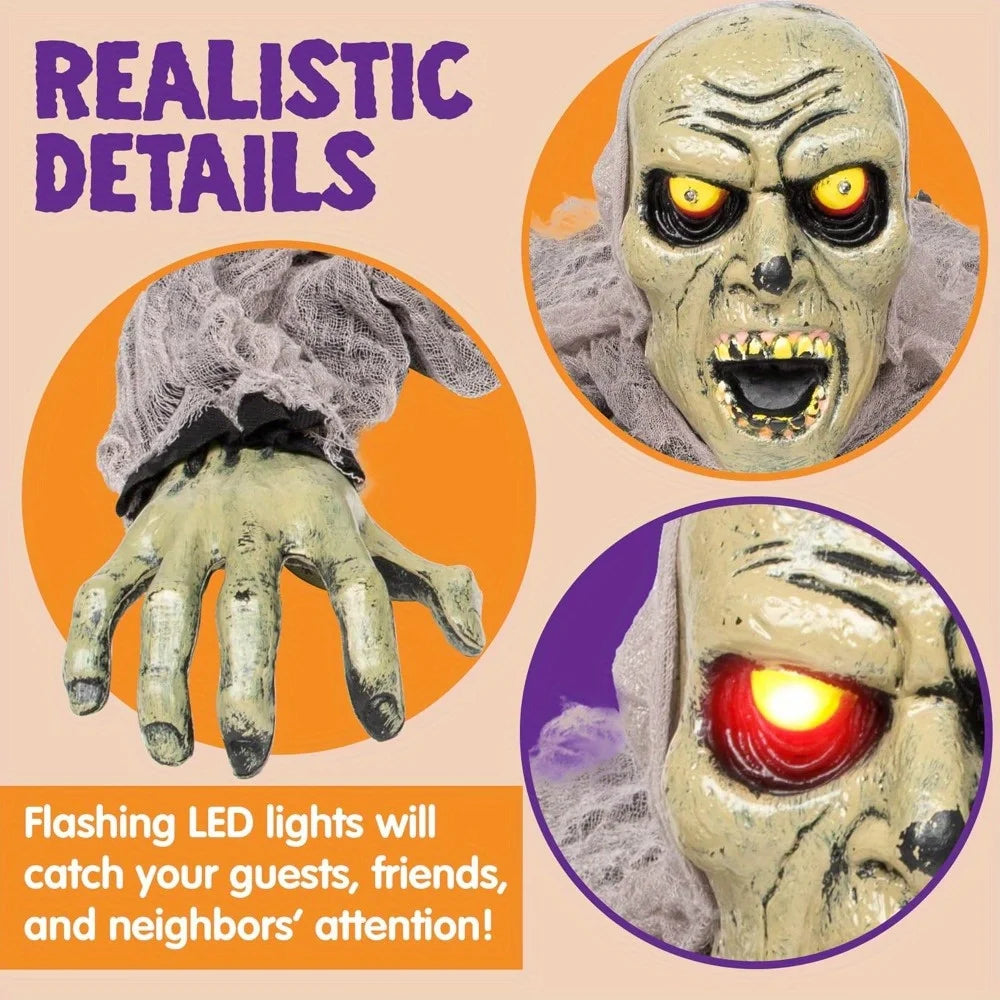 Animated Groundbreaker Zombie Halloween Decoration with Sound and Flashing Eyes