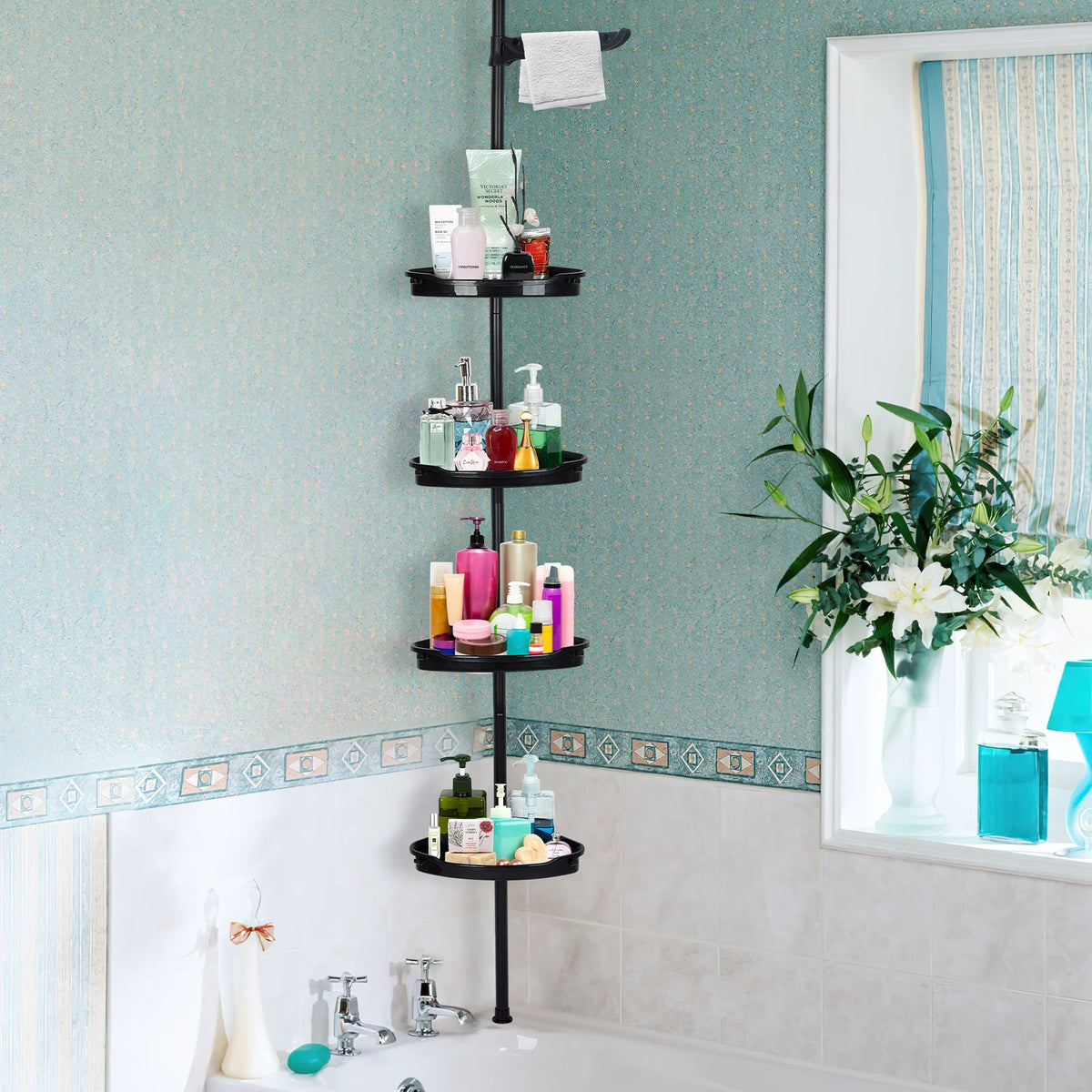 HiMISS Corner Shower Caddy 4-Tier Tension Pole Bathroom Storage Organizer