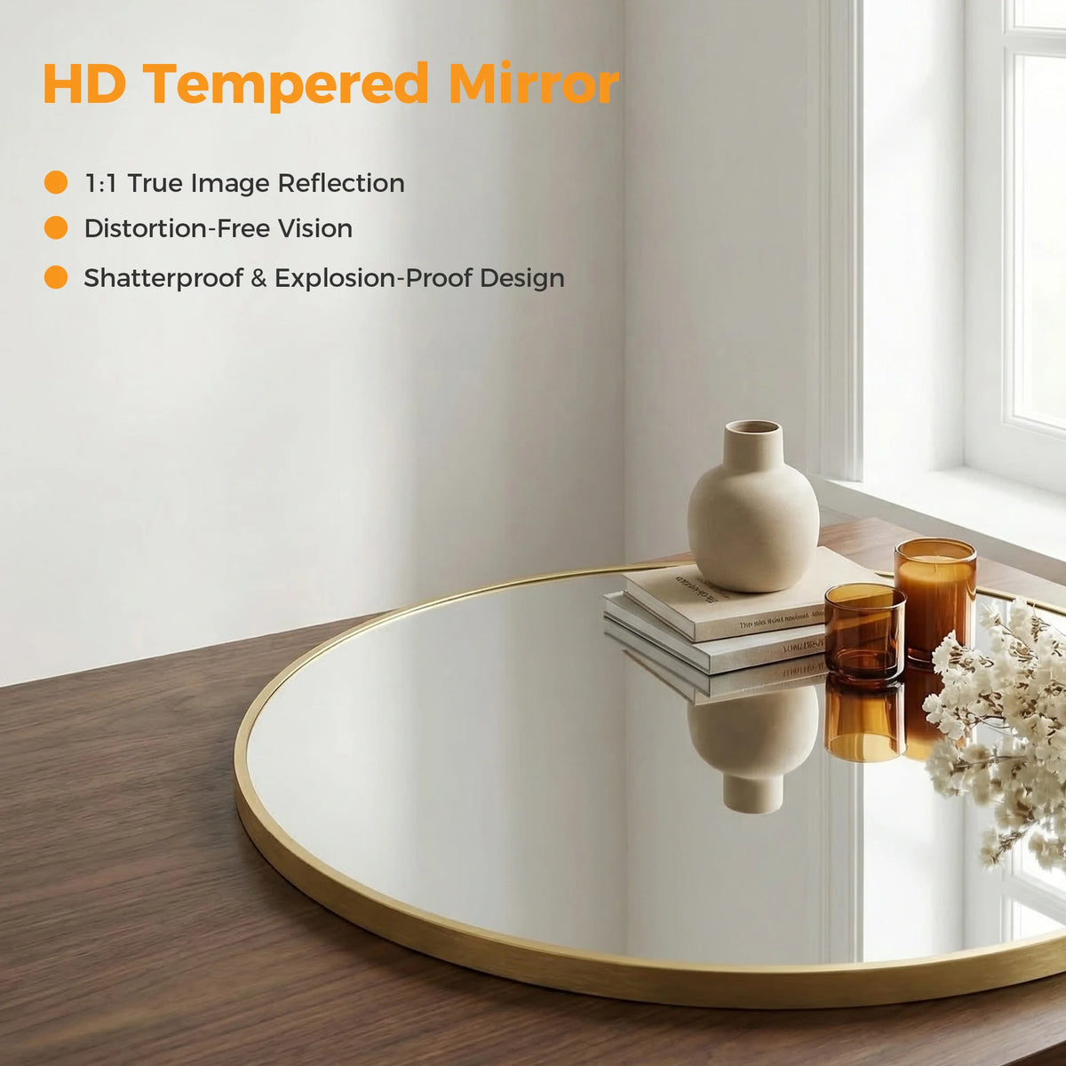 MCQ Shatterproof Round Wall Mirror for Bathroom and Bedroom