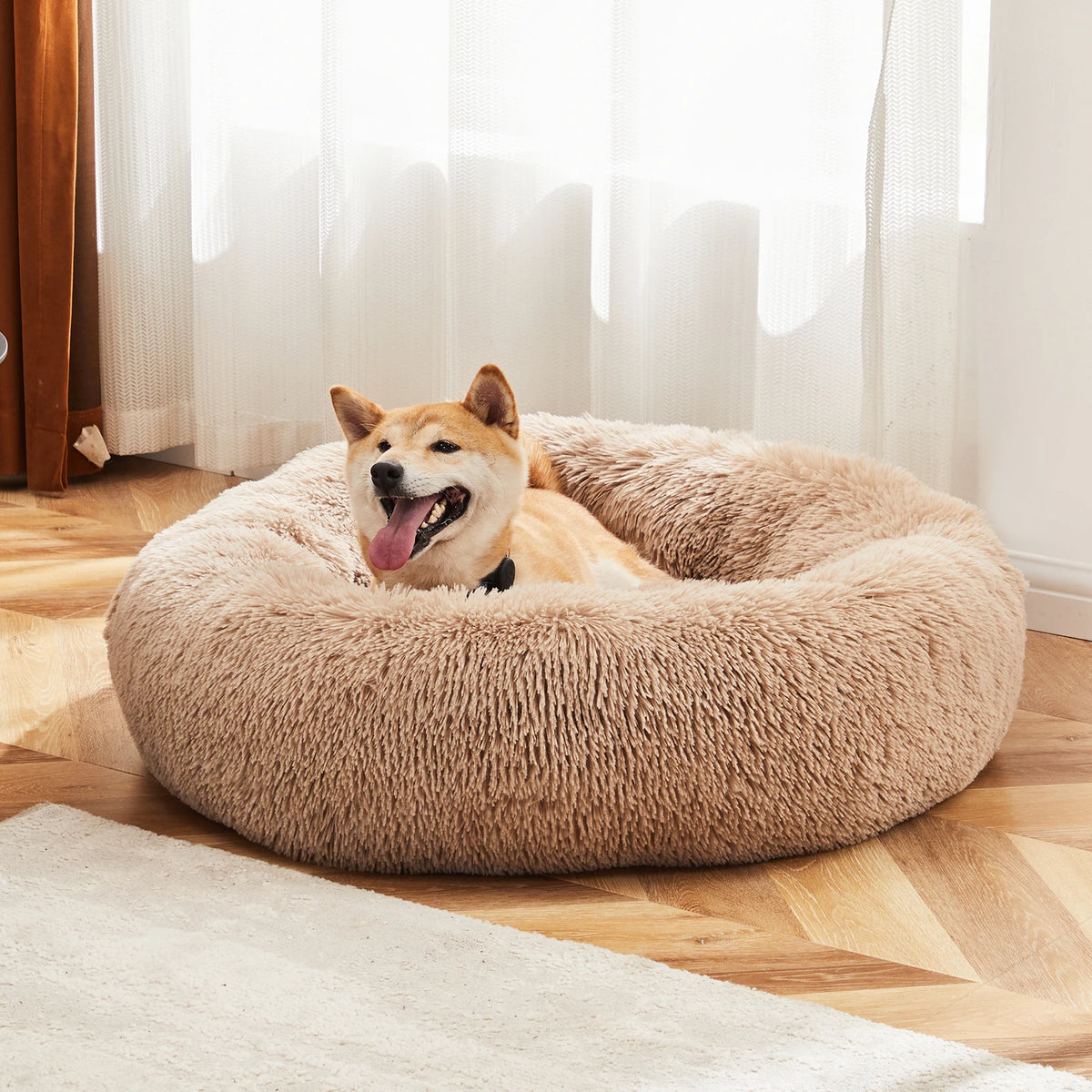 JHK Washable Plush Faux Fur Calming Dog Bed