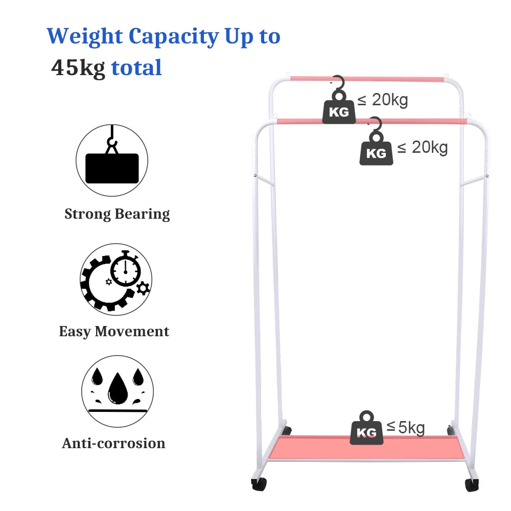 Bingopaw Heavy Duty Rolling Clothes Rack With Storage