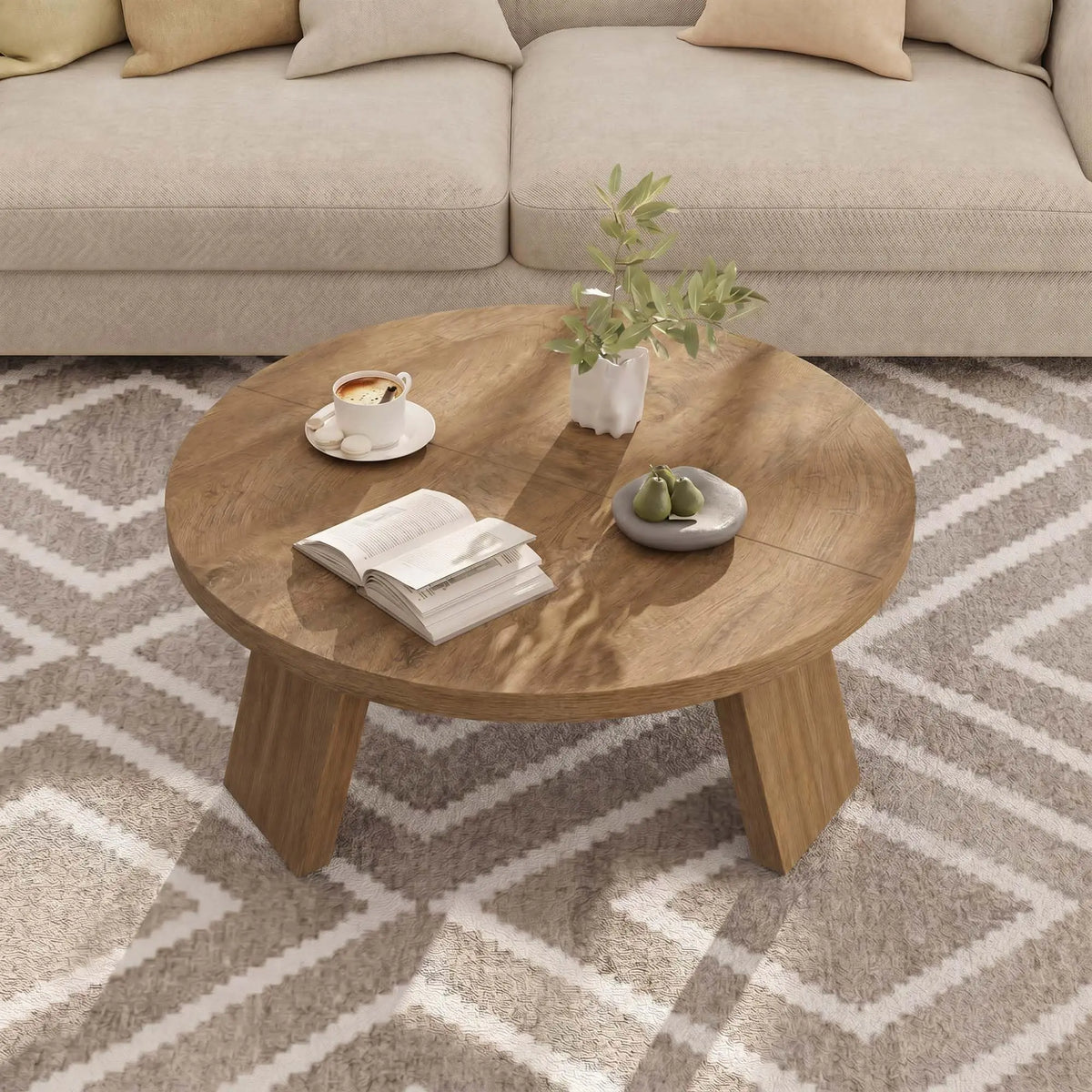 HiMISS Round Wooden Coffee Table For Modern Living Room