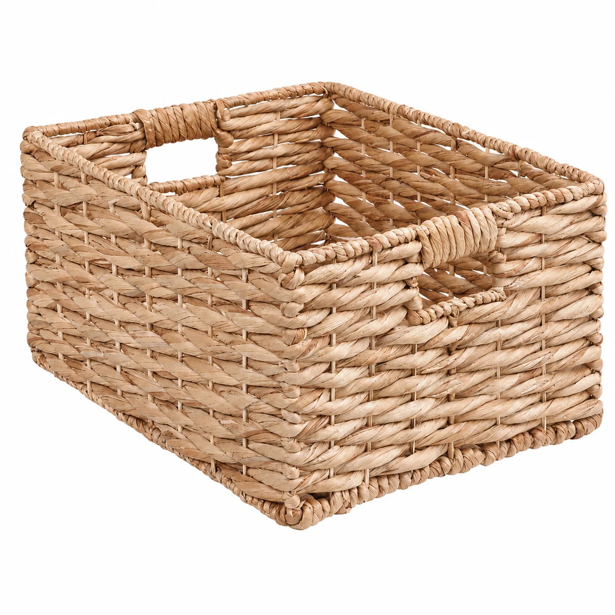Water Hyacinth Woven Storage Basket With Handles For Home Organization