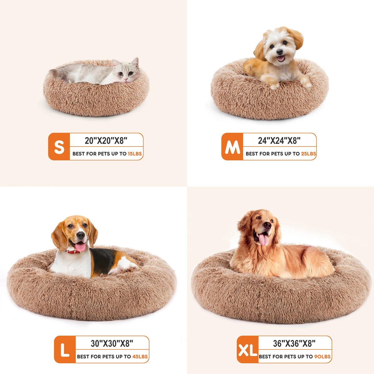 JHK Washable Plush Faux Fur Calming Dog Bed
