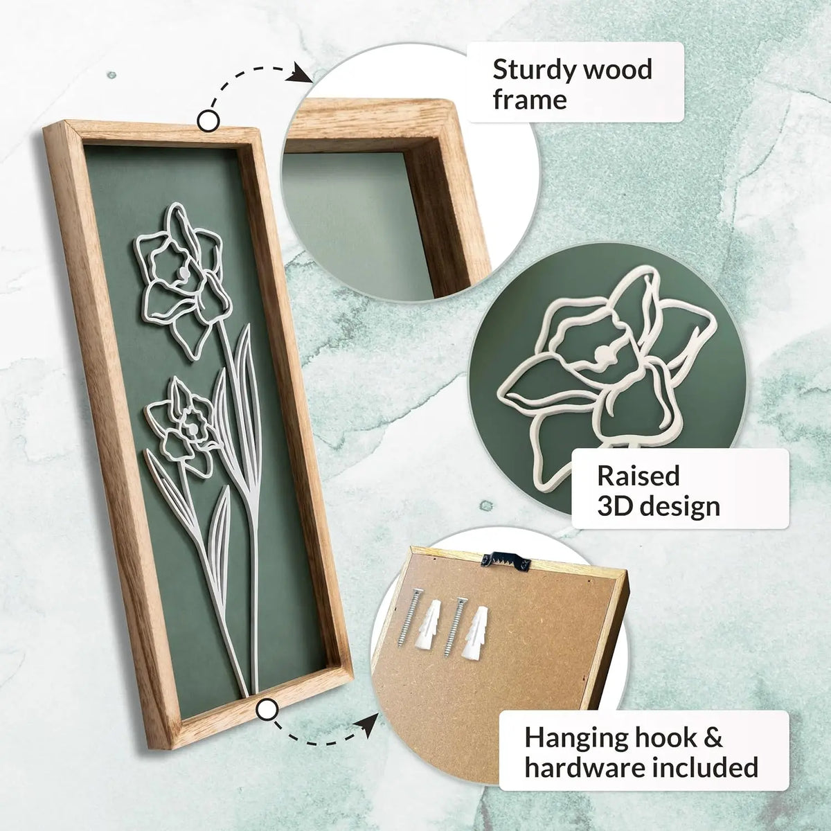 3D Wood Floral Wall Art Set For Modern Home Decor
